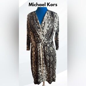 Michael Kors Snakeskin Print Faux Wrap Dress Petite with Leather Accent